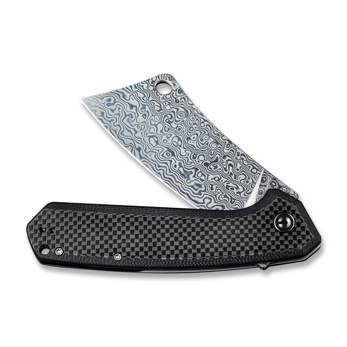 CIVIVI Mastodon Flipper Knife Carbon Fiber & G10 Handle (3.83" Damascus Blade) C2012DS-1 - Image 4