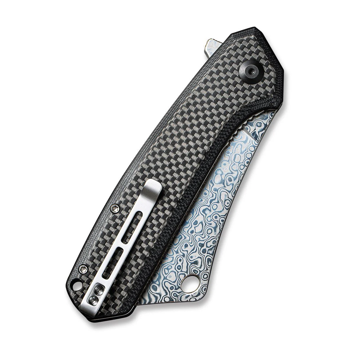 CIVIVI Mastodon Flipper Knife Carbon Fiber & G10 Handle (3.83" Damascus Blade) C2012DS-1 - Image 5