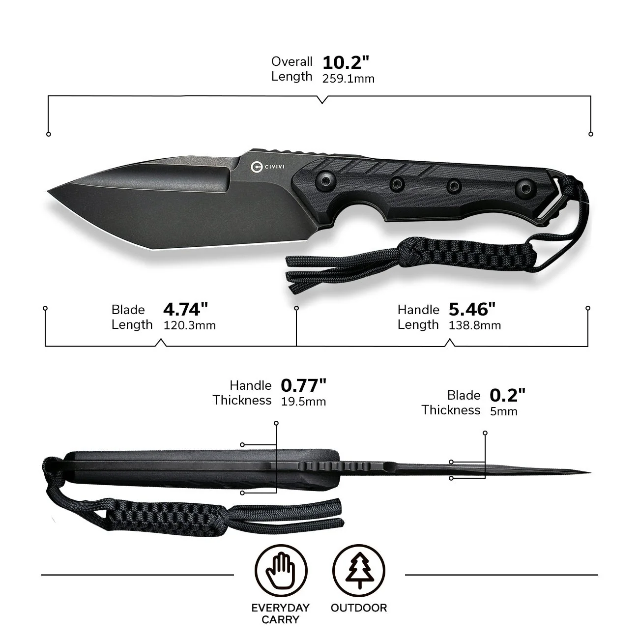 CIVIVI Maxwell Fixed Blade Knife G10 Handle (4.74" D2 Blade) C21040-1 - Image 2
