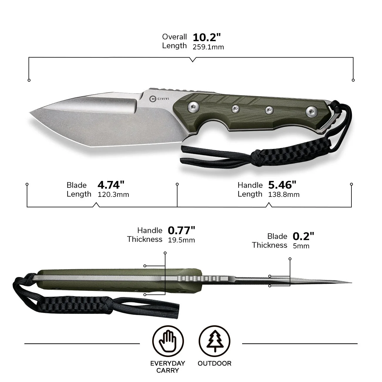 CIVIVI Maxwell Fixed Blade Knife G10 Handle (4.74" D2 Blade) C21040-2 - Image 2
