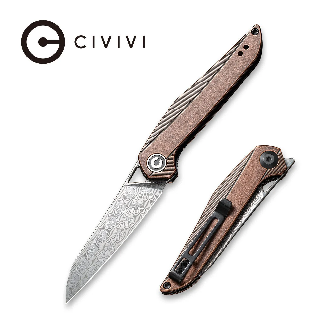 CIVIVI McKenna Front Flipper Knife Copper Handle (2.92" Damascus Blade) C905DS-2