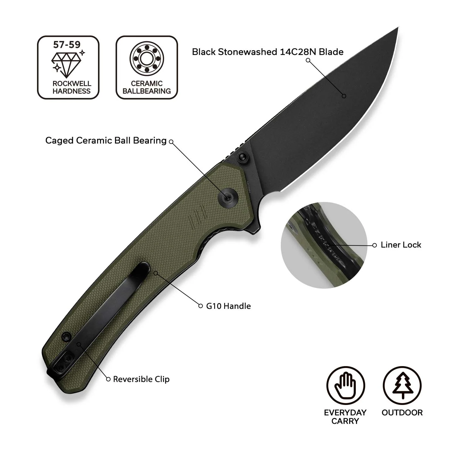 CIVIVI Merit Flipper & Thumb Stud Knife G10 Handle (3.28" 14C28N Blade) C24012-2 - Image 7