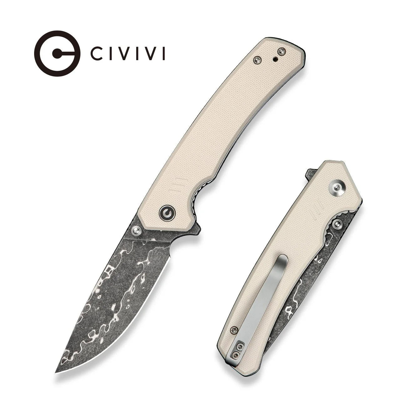 CIVIVI Merit Flipper & Thumb Stud Knife G10 Handle (3.28" Damascus Blade) C24012-DS1