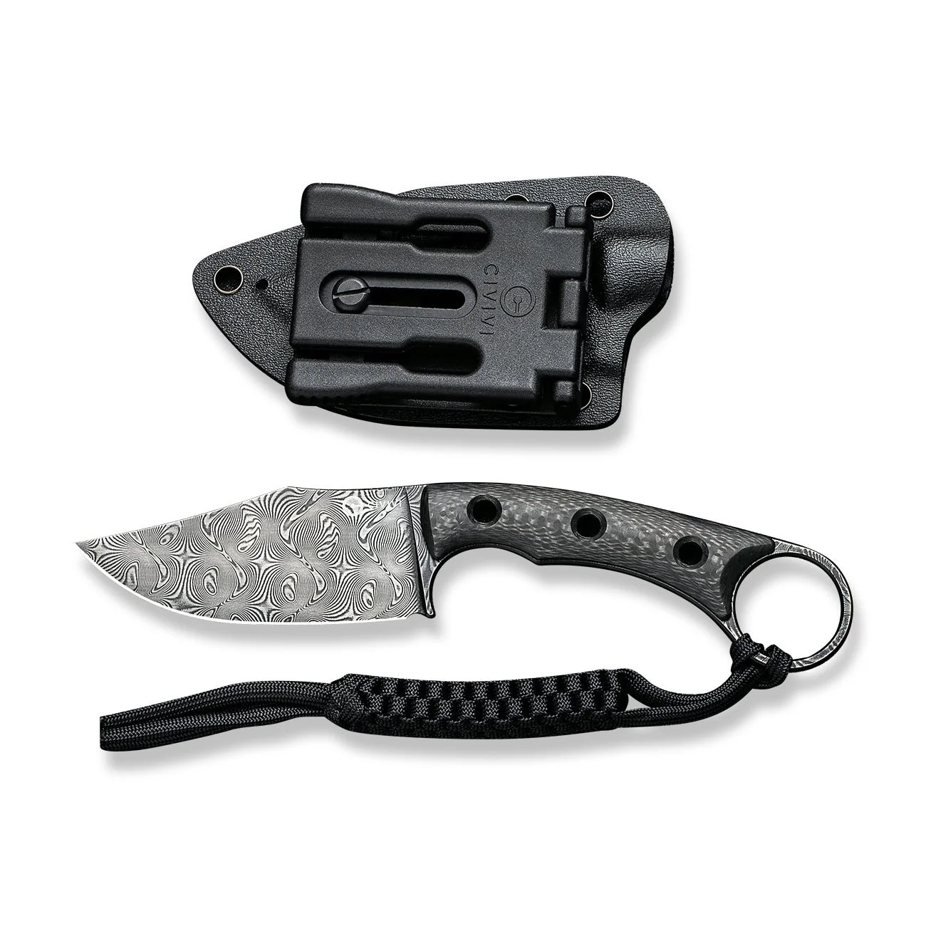 CIVIVI Midwatch Fixed Blade Knife Carbon Fiber Handle (3.39" Damascus Blade) C20059B-DS1 - Image 13
