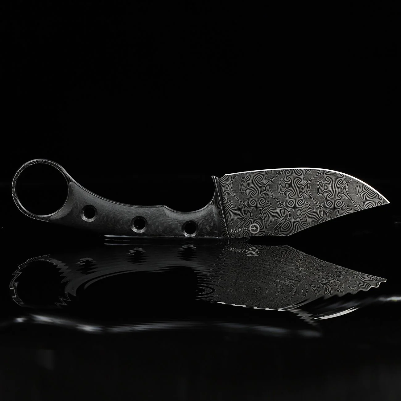 CIVIVI Midwatch Fixed Blade Knife Carbon Fiber Handle (3.39" Damascus Blade) C20059B-DS1 - Image 4