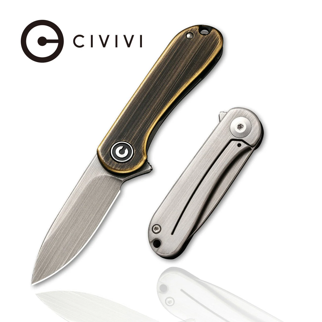 CIVIVI Mini Elementum Flipper Knife Brass Handle (1.83" 14C28N Blade) C18062Q-1
