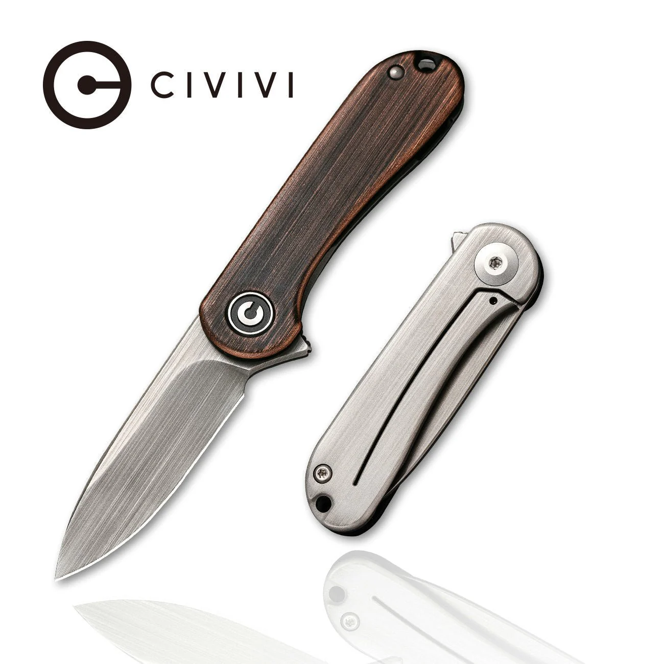 CIVIVI Mini Elementum Flipper Knife Copper Handle (1.83" 14C28N Blade) C18062Q-2