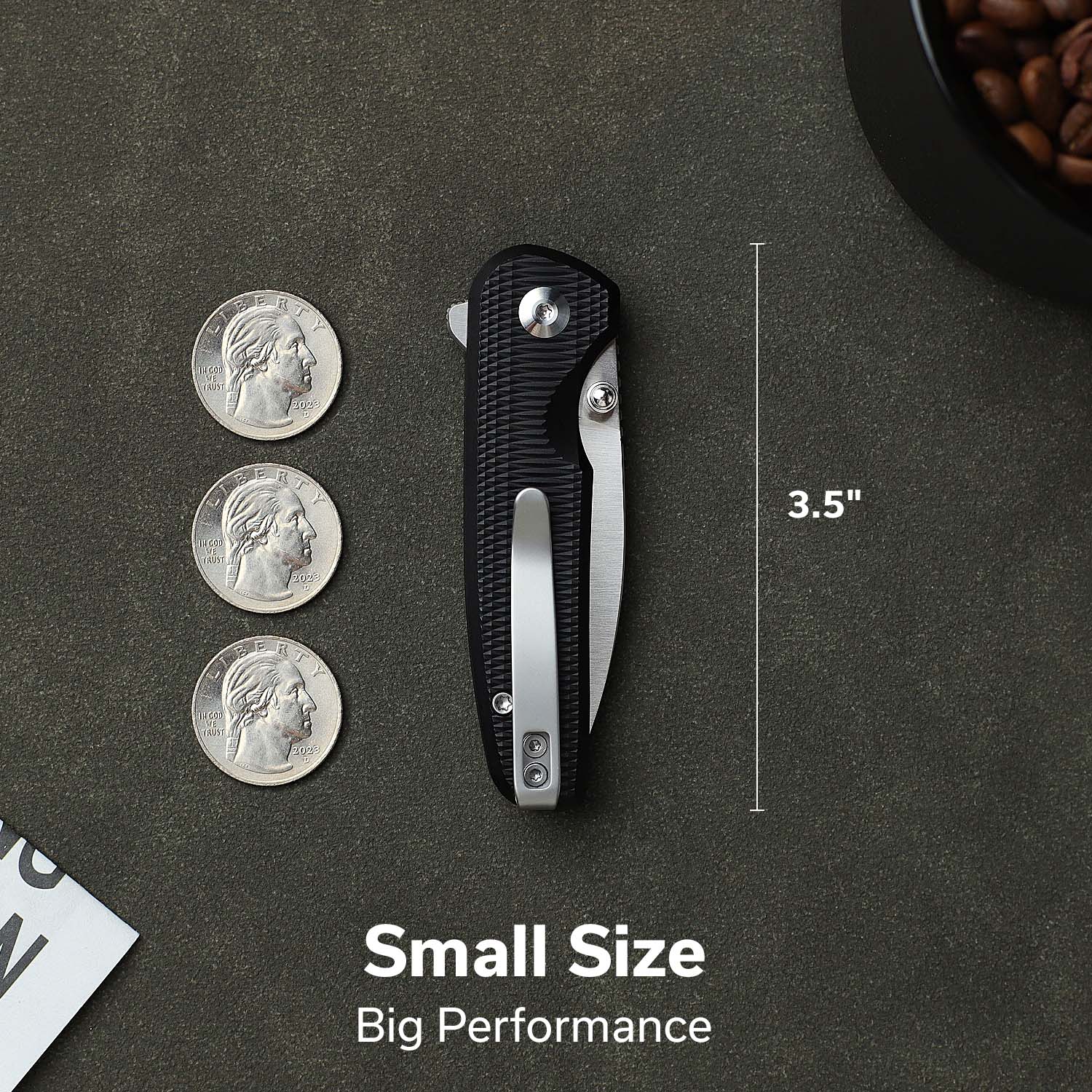 CIVIVI Mini Shakan Flipper & Thumb Stud & Button Lock Knife Ripple Patterned Black Aluminum Handle (2.48" Satin Finished Nitro-V Blade) C20052F-1 - Image 2