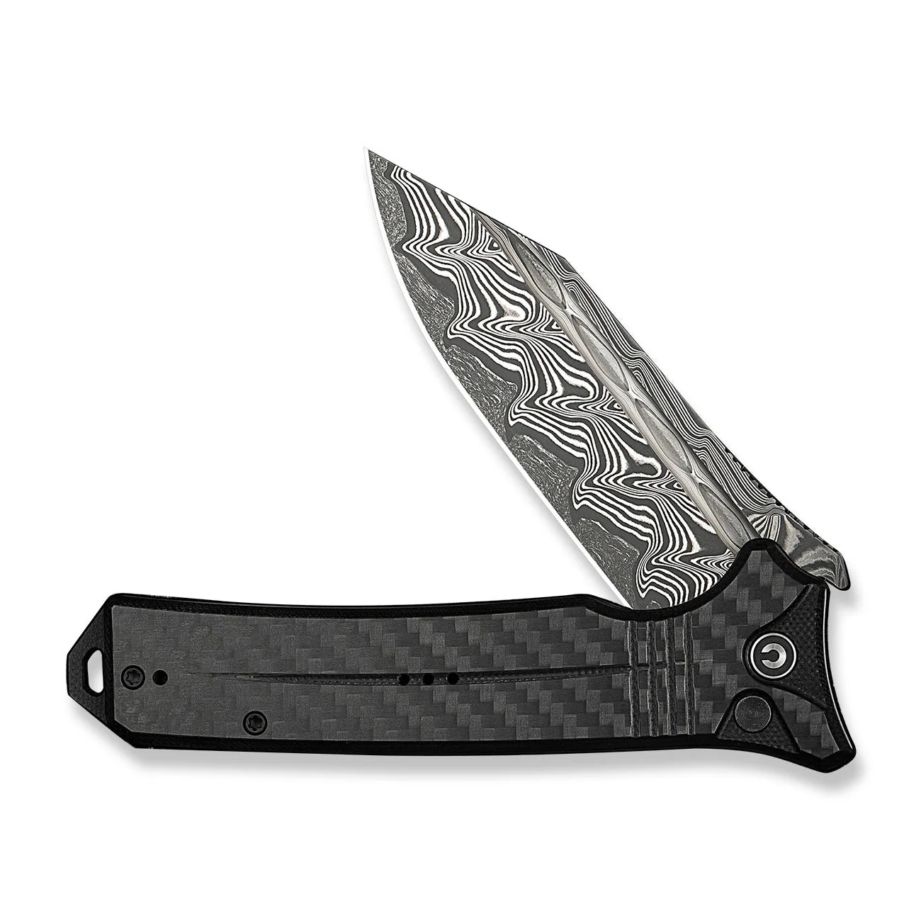 CIVIVI Neurohaptic Flipper & Button Lock Knife Carbon Fiber & G10 Handle (3.74" Damascus Blade) C23080-DS1 - Image 11