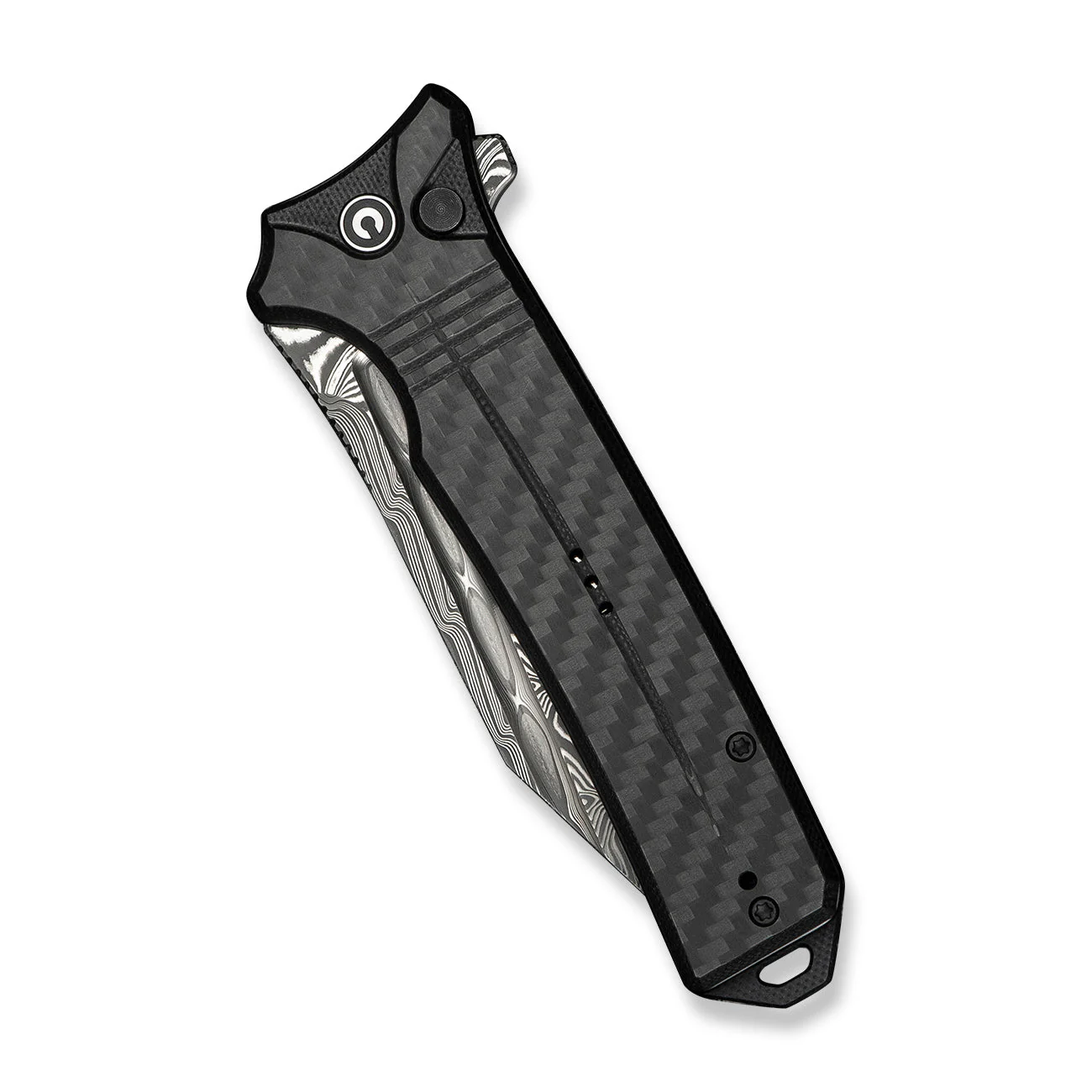 CIVIVI Neurohaptic Flipper & Button Lock Knife Carbon Fiber & G10 Handle (3.74" Damascus Blade) C23080-DS1 - Image 12
