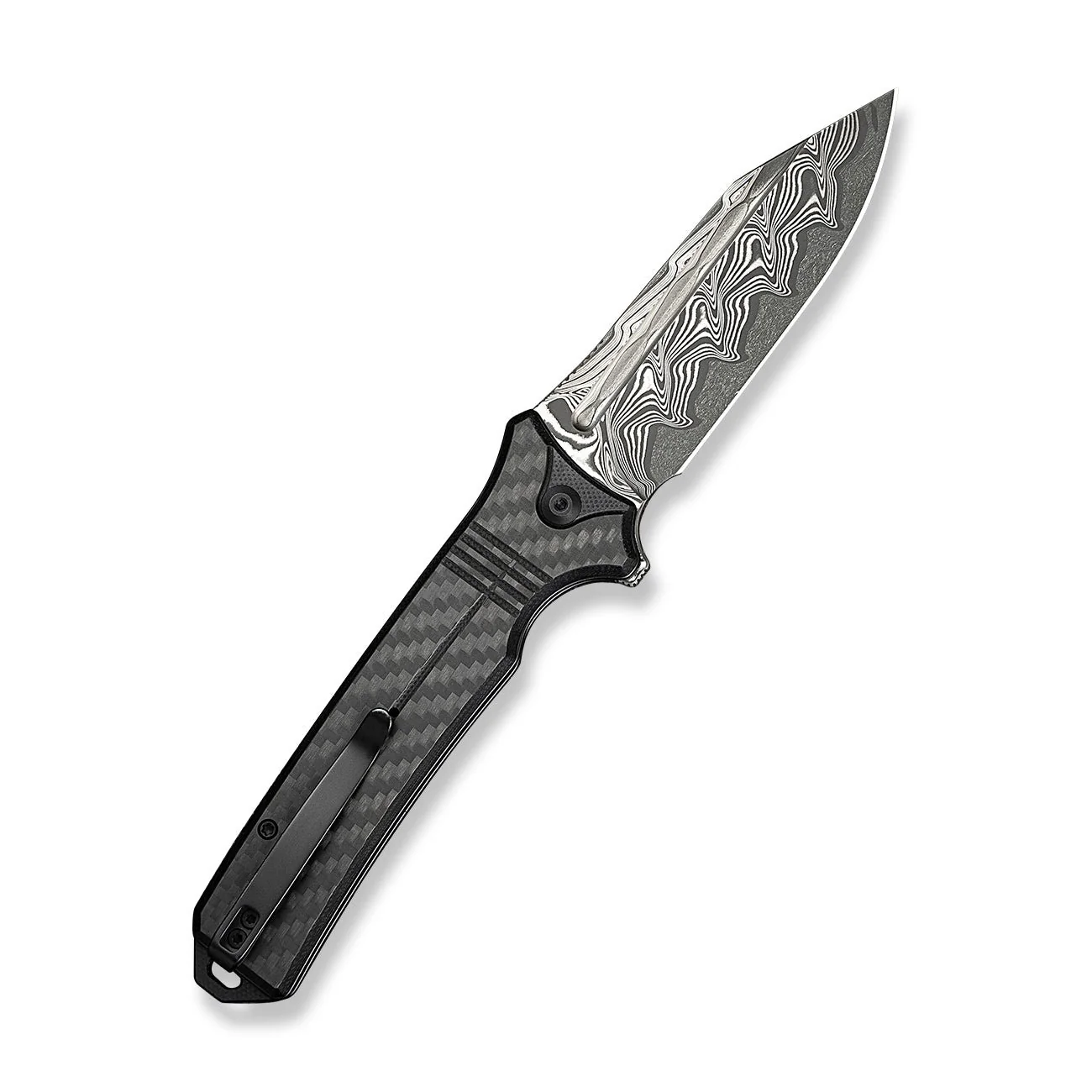 CIVIVI Neurohaptic Flipper & Button Lock Knife Carbon Fiber & G10 Handle (3.74" Damascus Blade) C23080-DS1 - Image 8