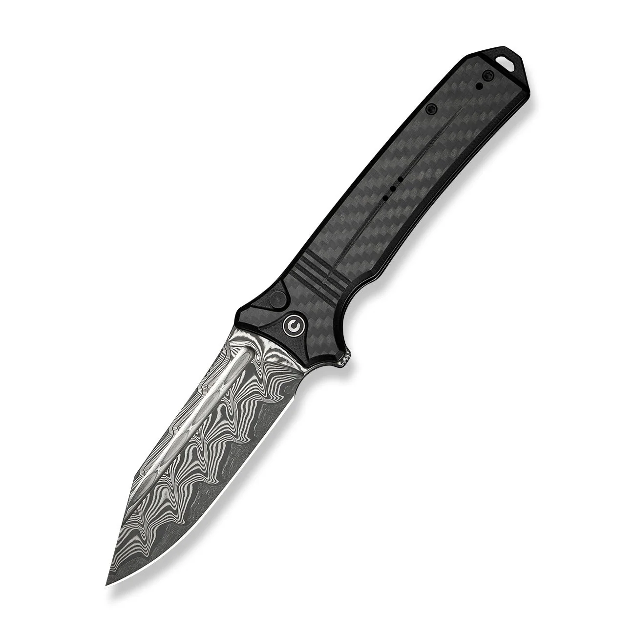 CIVIVI Neurohaptic Flipper & Button Lock Knife Carbon Fiber & G10 Handle (3.74" Damascus Blade) C23080-DS1 - Image 9
