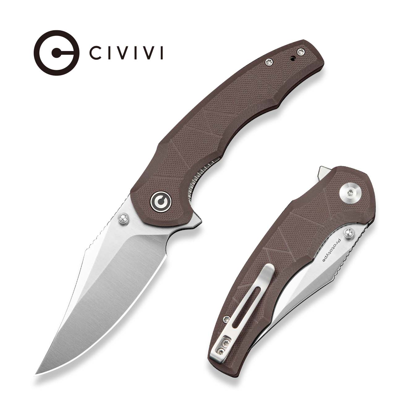 CIVIVI Nithyra Flipper & Thumb Stud Knife Brown G10 Handle (3.27" Satin Finished 14C28N Blade) C25051 Sample2