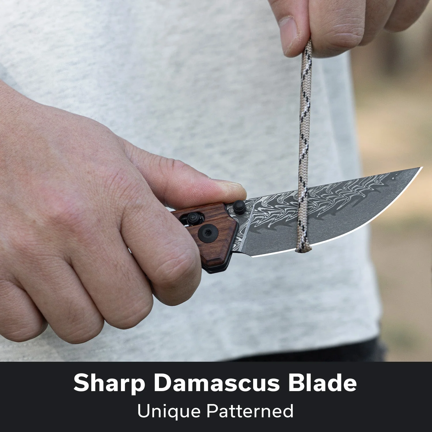 CIVIVI Noctis Thumb Stud & Crossbar Lock Knife Guibourtia Wood Handle (2.98" Damascus Blade) C24020C-DS1 - Image 2