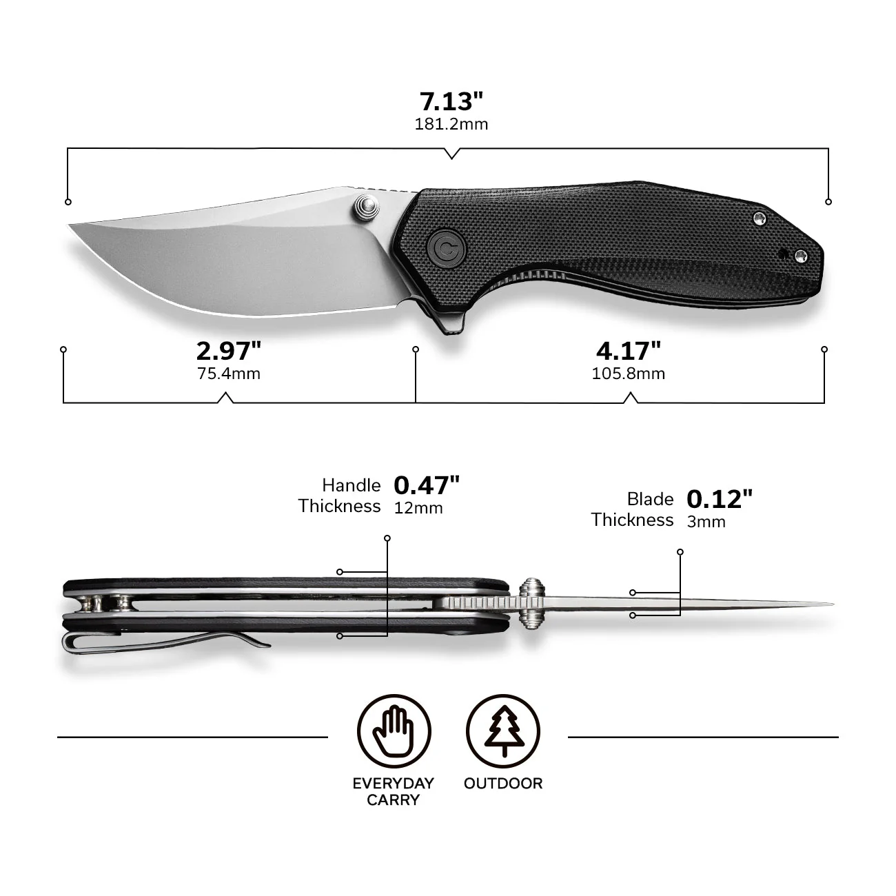 CIVIVI ODD 22 Flipper & Thumb Stud Knife G10 Handle (2.97" 14C28N Blade) C21032-1 - Image 2