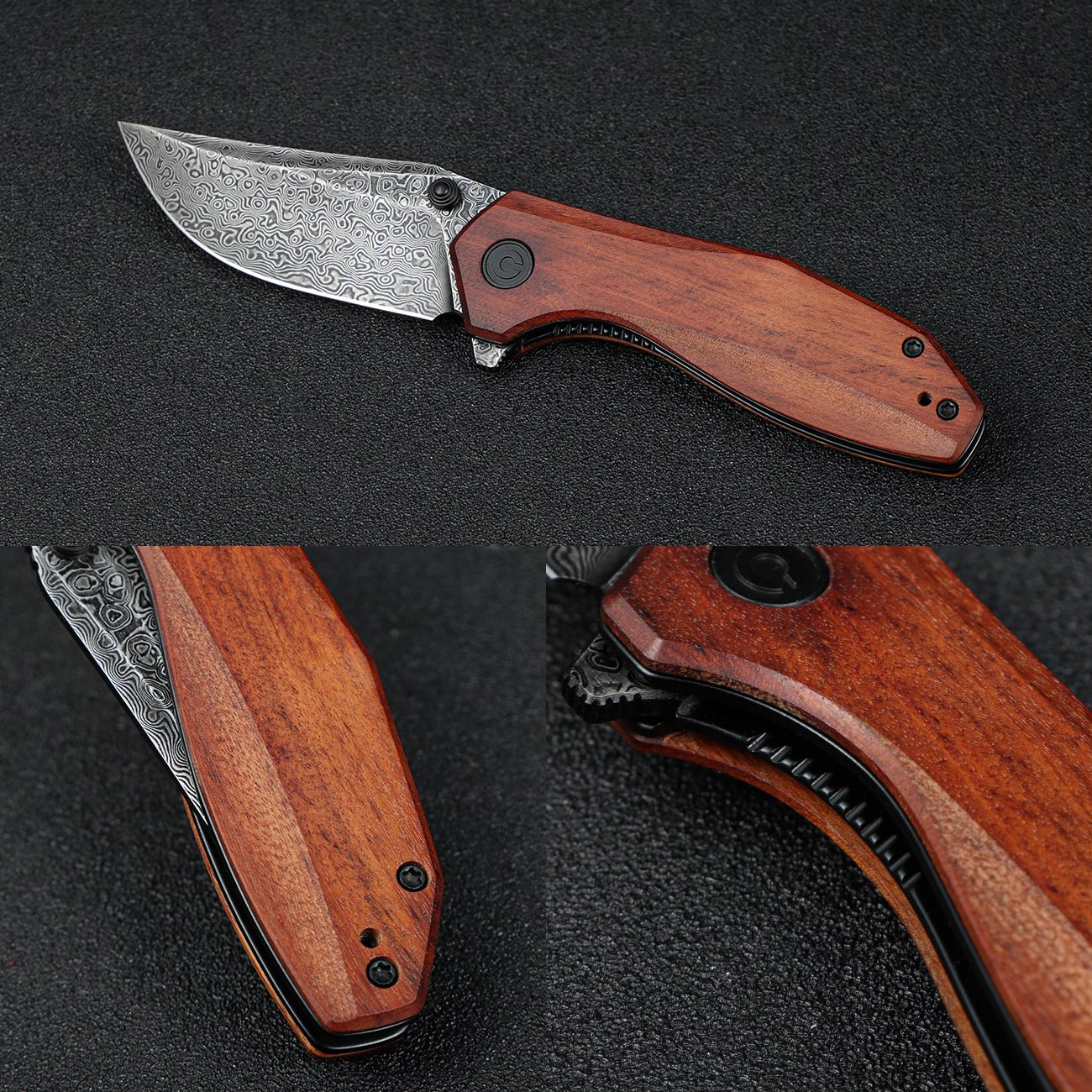 CIVIVI ODD 22 Flipper & Thumb Stud Knife Wood Handle (2.97" Damascus Blade) C21032-DS1 - Image 5