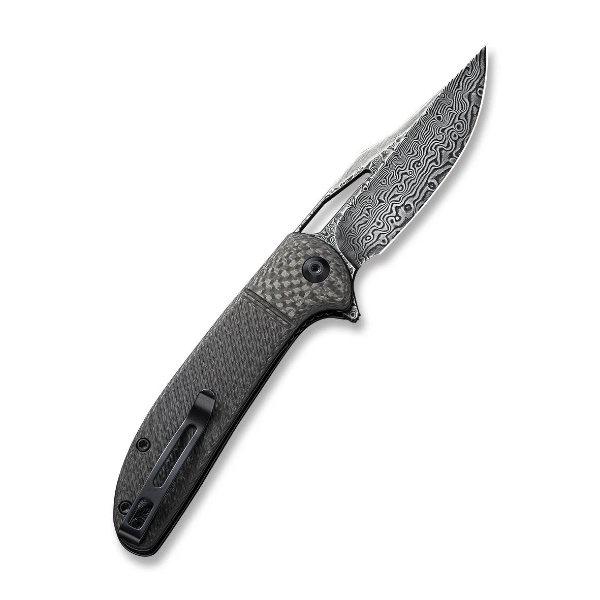 CIVIVI Ortis Flipper & Thumb Hole Knife Carbon Fiber Handle (3.25" Damascus Blade) C2013DS-1 - Image 2