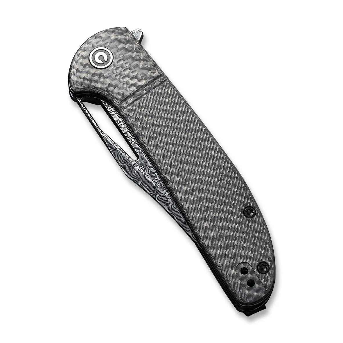 CIVIVI Ortis Flipper & Thumb Hole Knife Carbon Fiber Handle (3.25" Damascus Blade) C2013DS-1 - Image 5