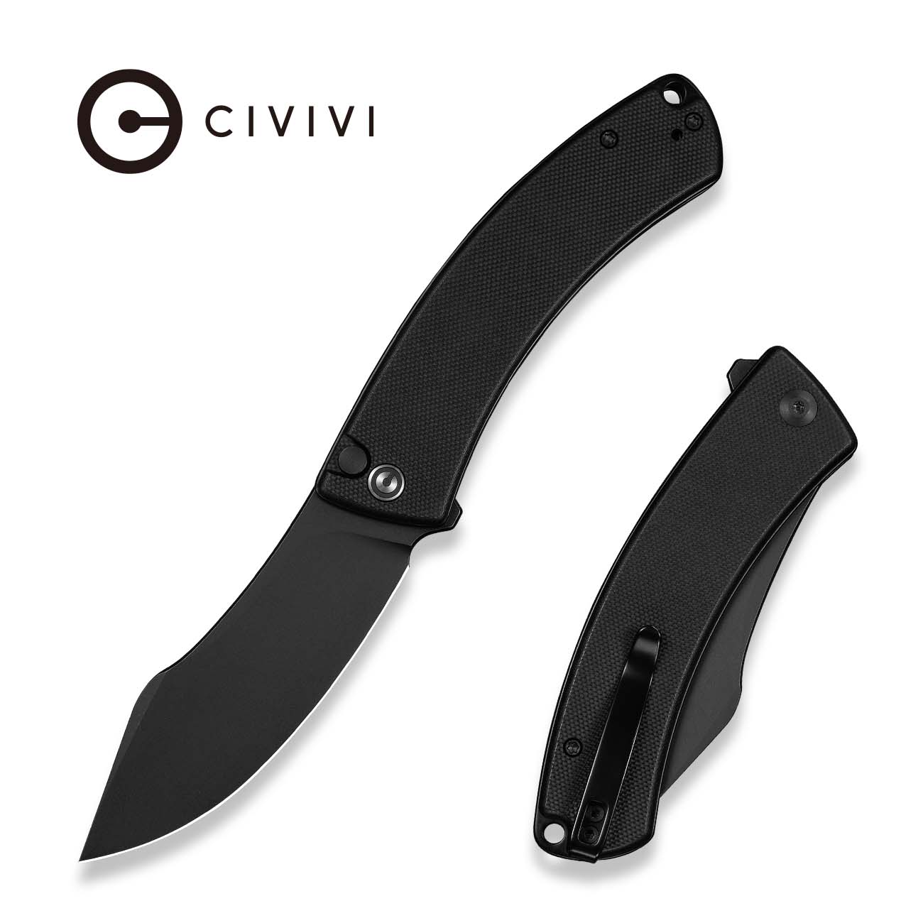 CIVIVI Outlaw Muk Flipper & Button Lock Knife Black G10 Handle (3.47" Black Stonewashed 14C28N Blade) C24079-1