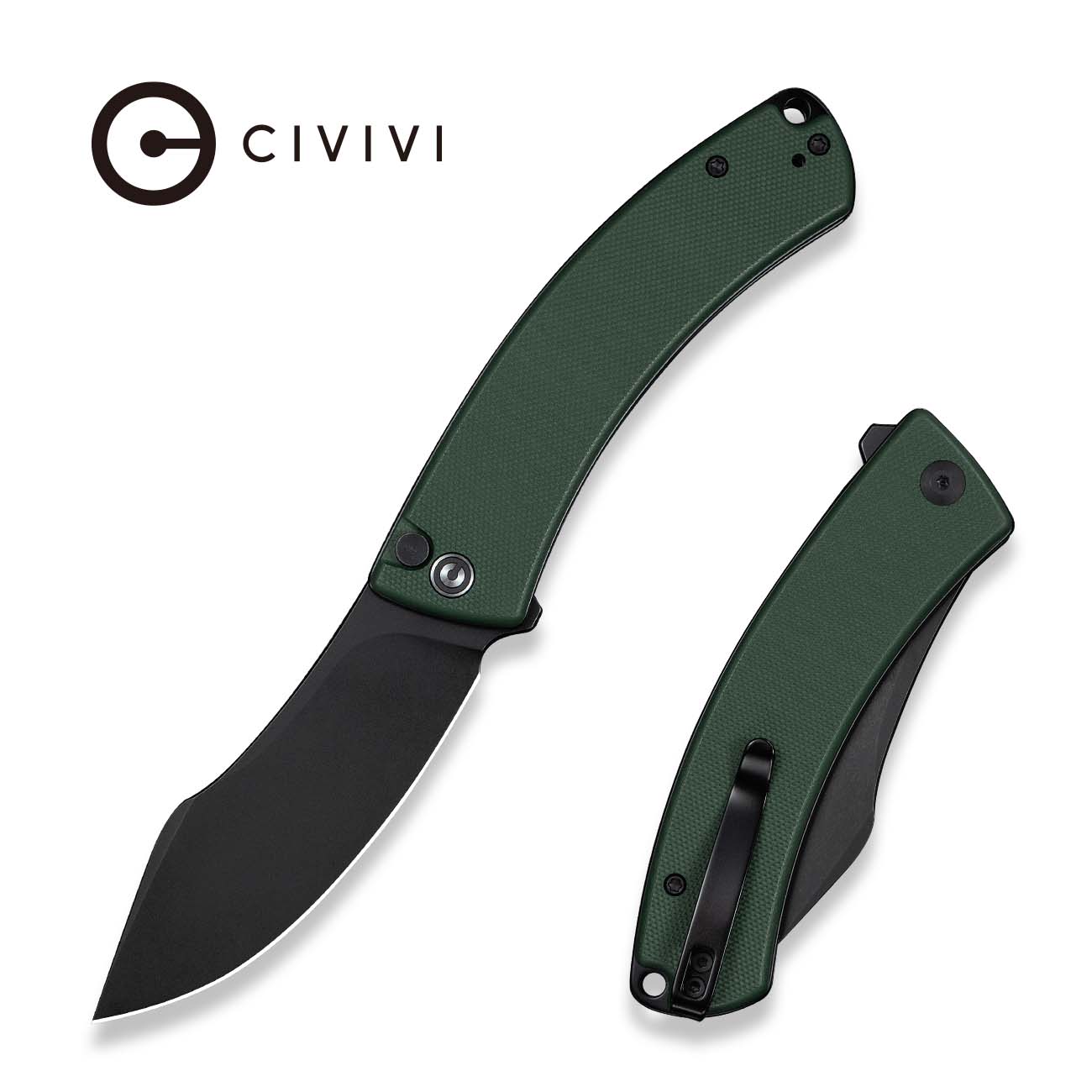 CIVIVI Outlaw Muk Flipper & Button Lock Knife Teal Green G10 Handle (3.47" Black Stonewashed 14C28N Blade) C24079-3