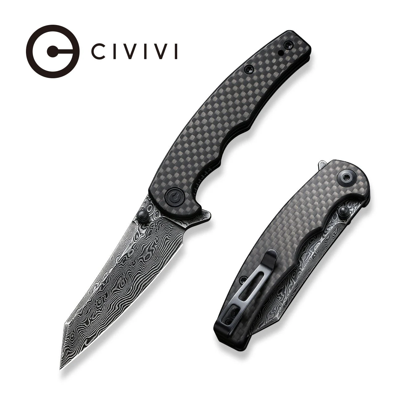 CIVIVI P87 Folder Flipper Knife Carbon Fiber & G10 Handle (2.90" Damascus Blade) C21043-DS1