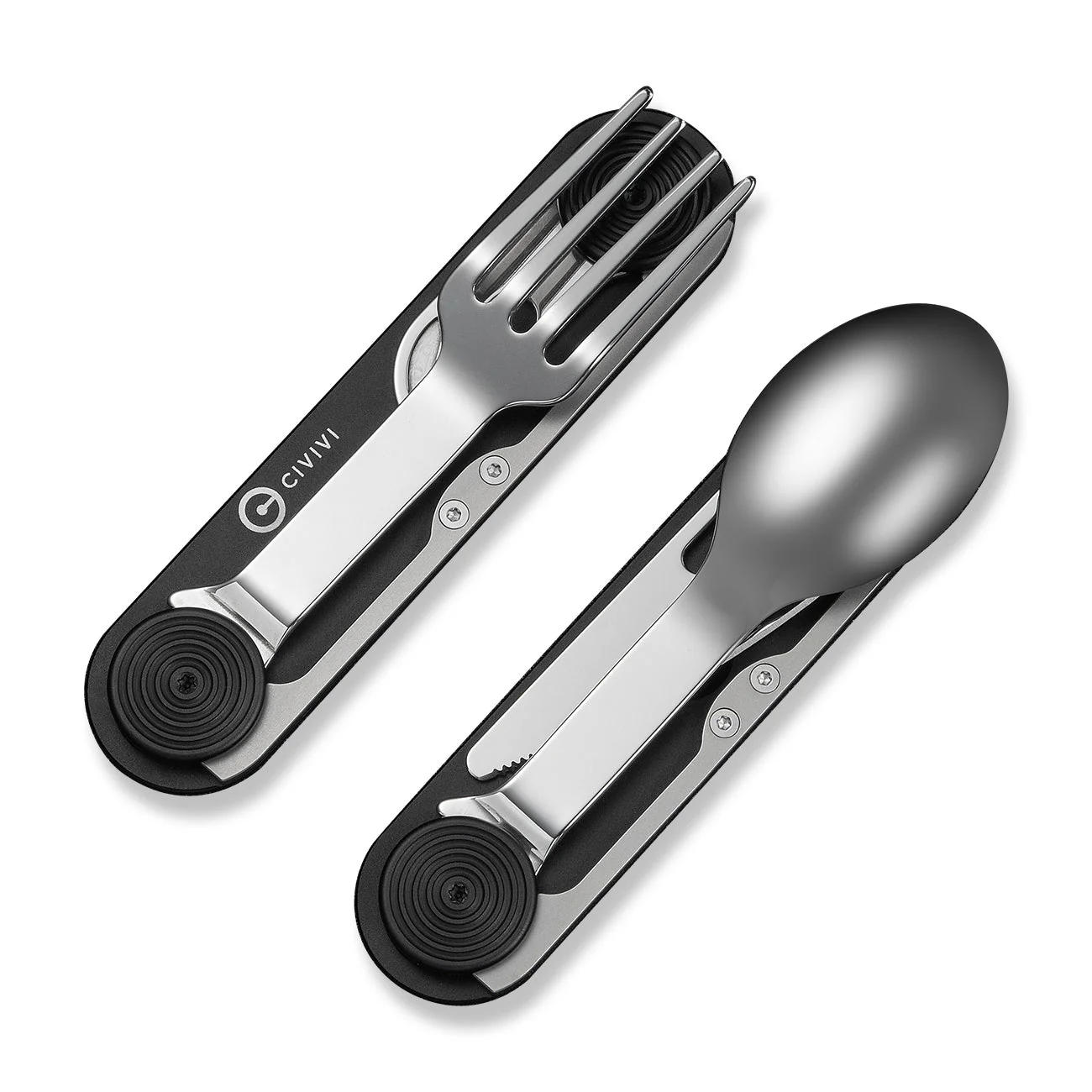CIVIVI Partake 4-In-1 Multi-Tool Black Aluminum Handle Stainless Steel Knife, Fork, Spoon & Can Opener C24032C-1, With A Waxed Canvas Pouch - Image 6