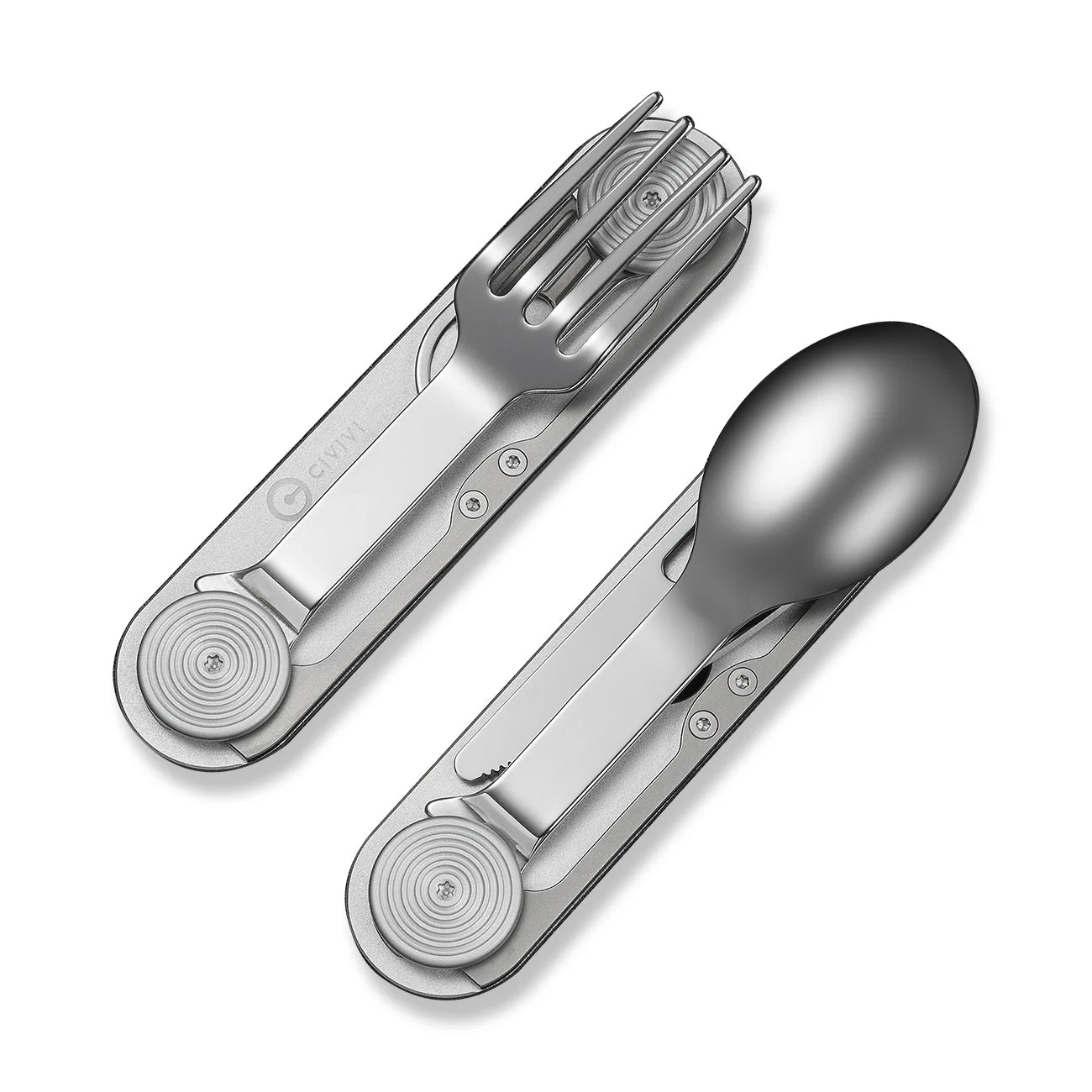 CIVIVI Partake 4-In-1 Multi-Tool Silver Aluminum Handle Stainless Steel Knife, Fork, Spoon & Can Opener C24032C-3, With A Waxed Canvas Pouch - Image 6