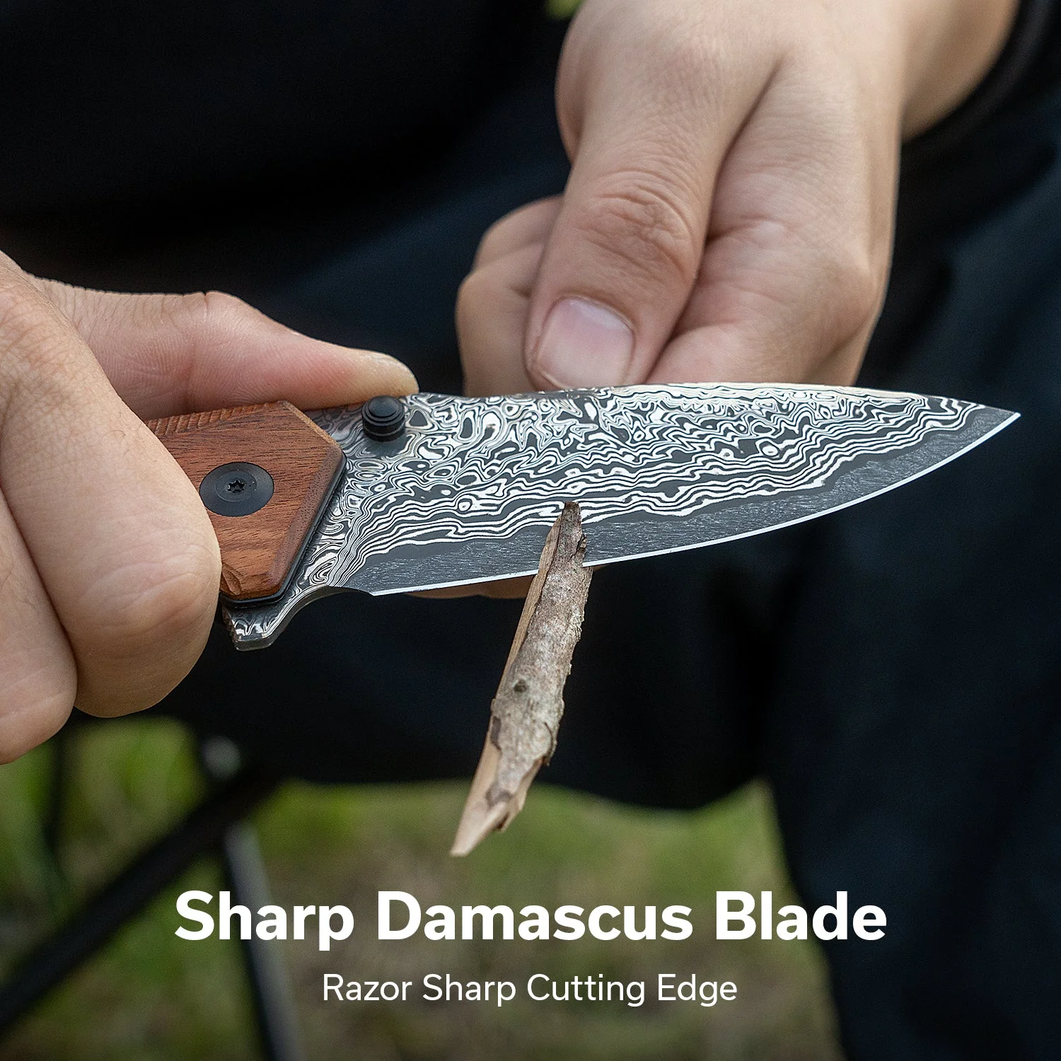 CIVIVI Photonix Flipper & Thumb Stud Knife Wood Handle (3.7" Damascus Blade) C23081B-DS1 - Image 2
