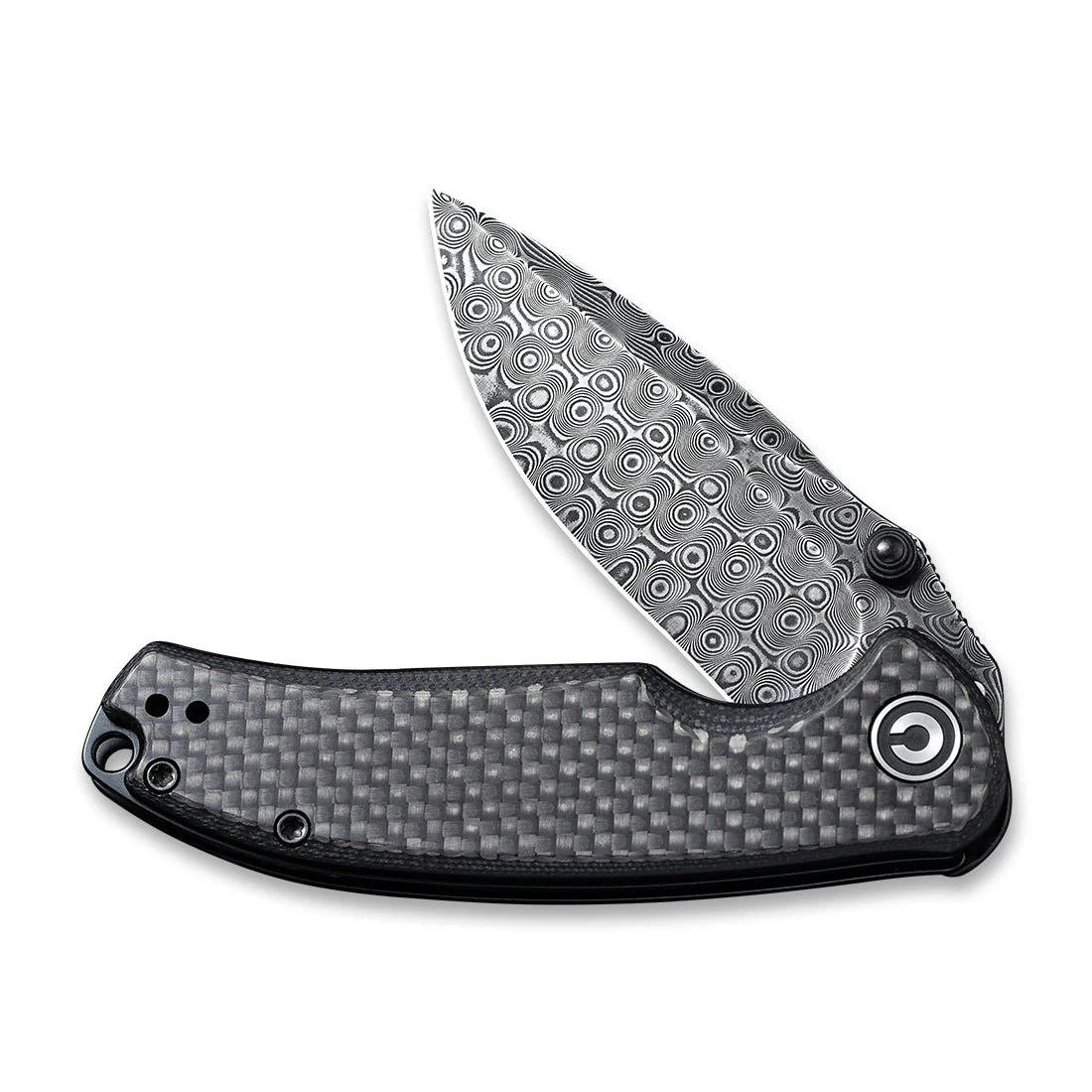 CIVIVI Pintail Flipper & Thumb Stud Knife Carbon Fiber & G10 Handle (2.98" Damascus Blade) C2020DS-1 - Image 4
