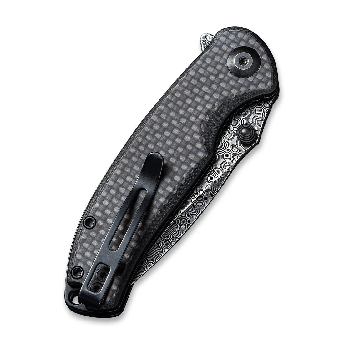 CIVIVI Pintail Flipper & Thumb Stud Knife Carbon Fiber & G10 Handle (2.98" Damascus Blade) C2020DS-1 - Image 6