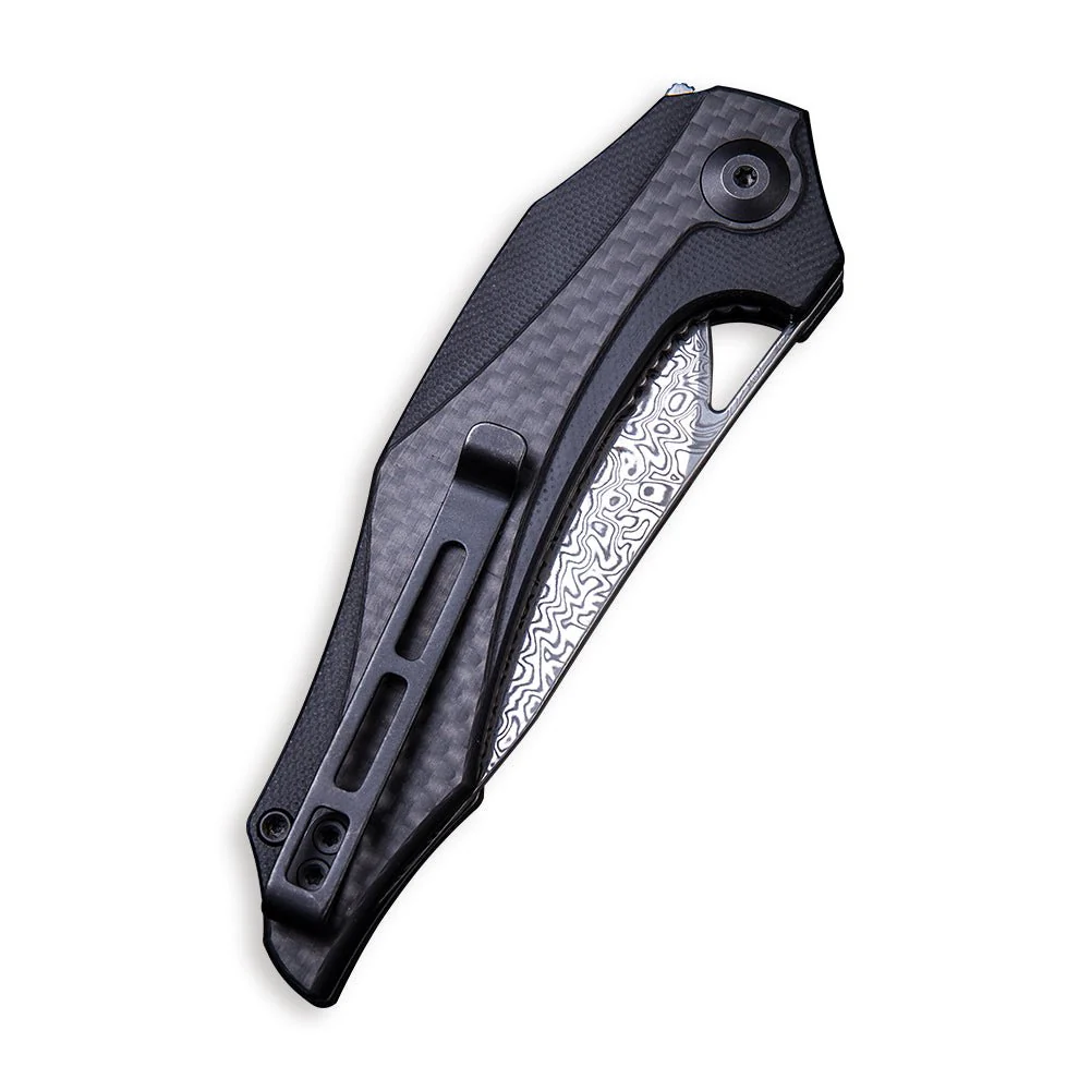 CIVIVI Plethiros Flipper Knife G10 & Carbon Fiber Handle (3.45" Damascus Blade) C904DS - Image 6