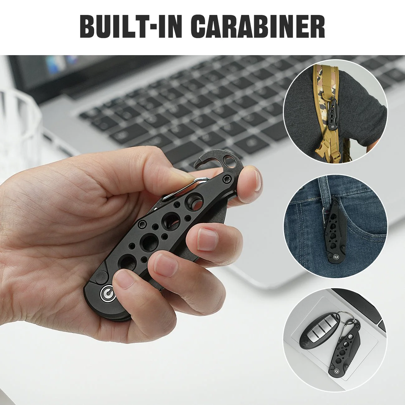 CIVIVI Pragma Thumb Stud & Button Lock Knife Aluminum Handle With S/S Carabiner & Bottle Opener (2.2" Nitro-V Blade) C23062B-1 - Image 3