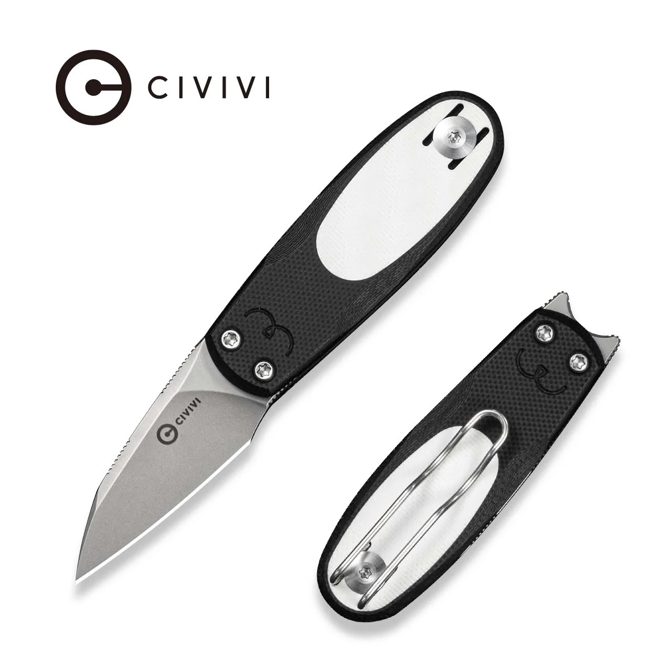 CIVIVI Purr Front Flipper Knife Black & White G10 Handle (1.83" Stonewashed Nitro-V Blade) C25054 Sample1