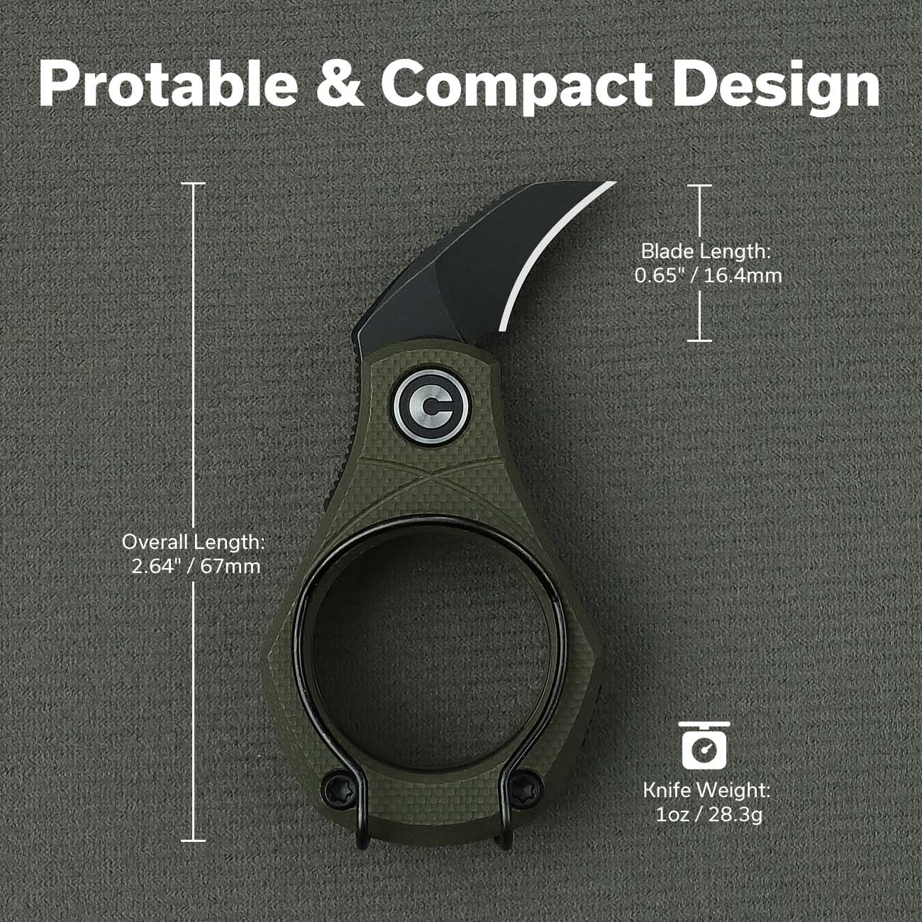 CIVIVI Pyrus Slip Joint Utility Knife OD Green G10 Handle (0.65" Black Stonewashed 14C28N Blade) C23038-4 - Image 3