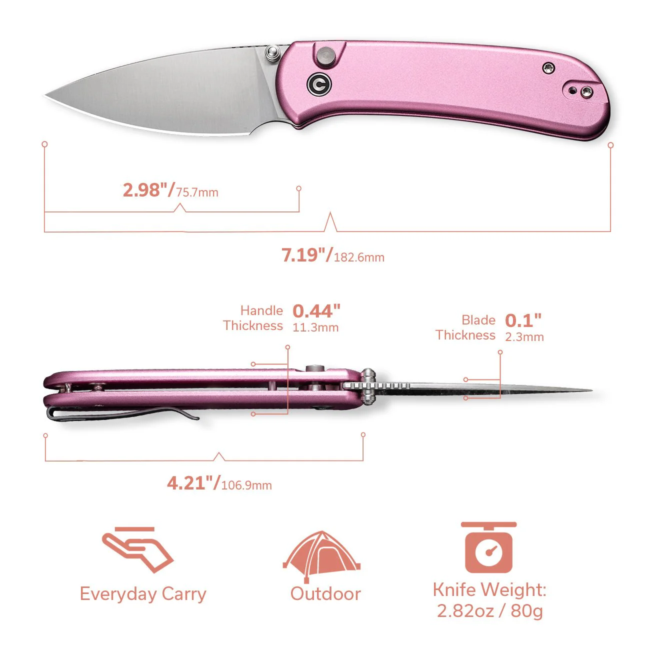 CIVIVI Qubit Button Lock & Thumb Stud Knife Aluminum Handle (2.98" 14C28N Blade) C22030E-5 - Image 2
