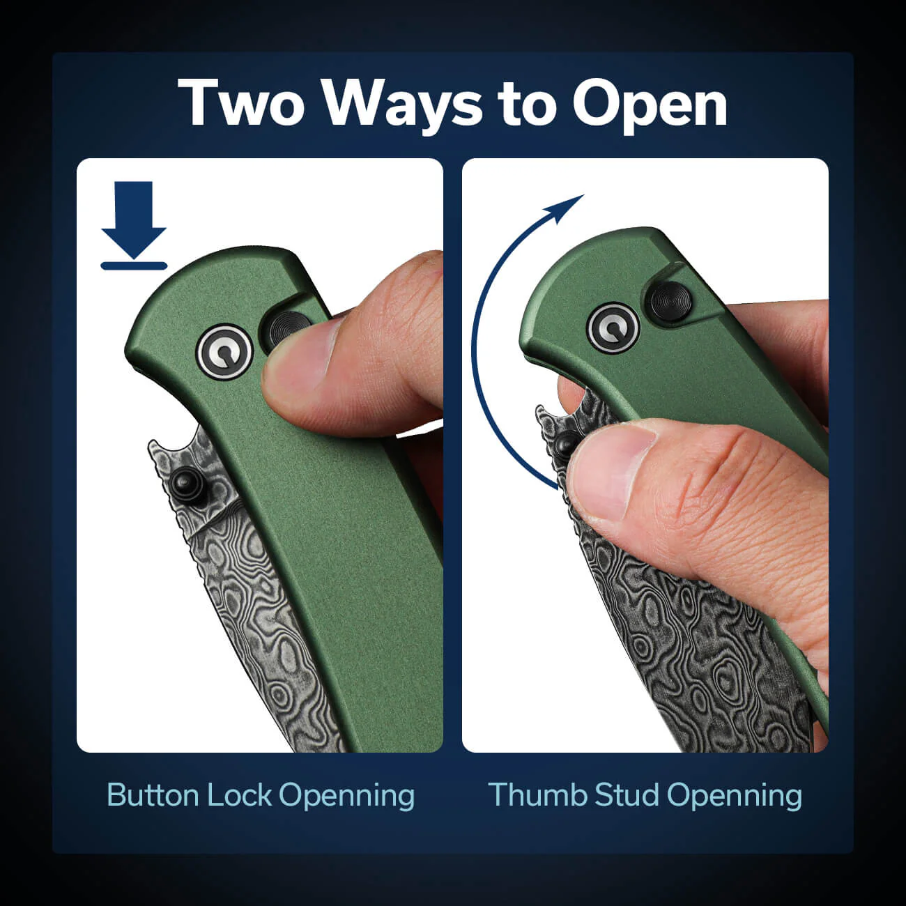 CIVIVI Qubit Button Lock & Thumb Stud Knife Aluminum Handle (2.98" Damascus Blade) C22030E-DS1 - Image 6