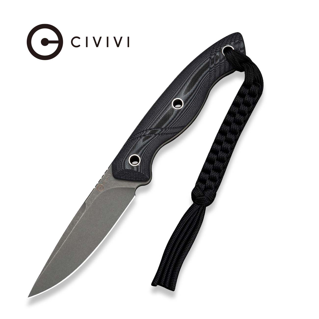 CIVIVI Rhexen Black & Gray G10 Contoured Handle (3.09" Gray Stonewashed 14C28N Blade) C25065 Sample1, With 1PC Black Lanyard, Black Kydex Sheath & T-Clip