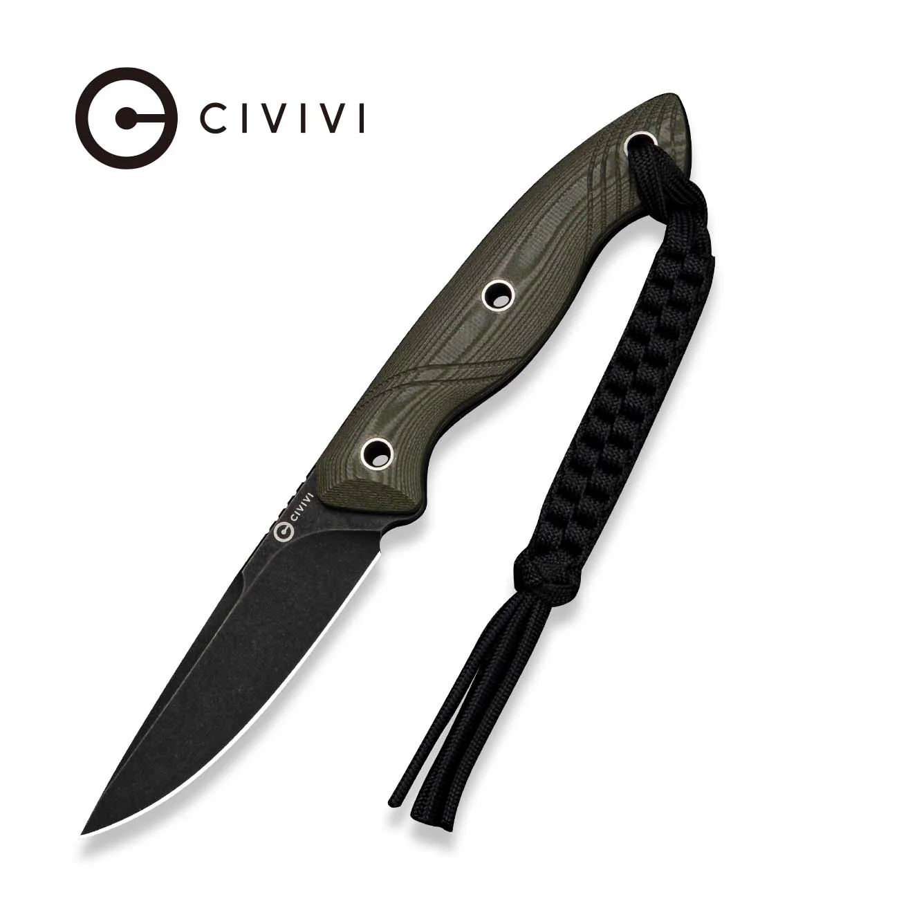 CIVIVI Rhexen Tan & OD Green G10 Contoured Handle (3.09" Black Stonewashed 14C28N Blade) C25065 Sample2, With 1PC Black Lanyard, Black Kydex Sheath & T-Clip