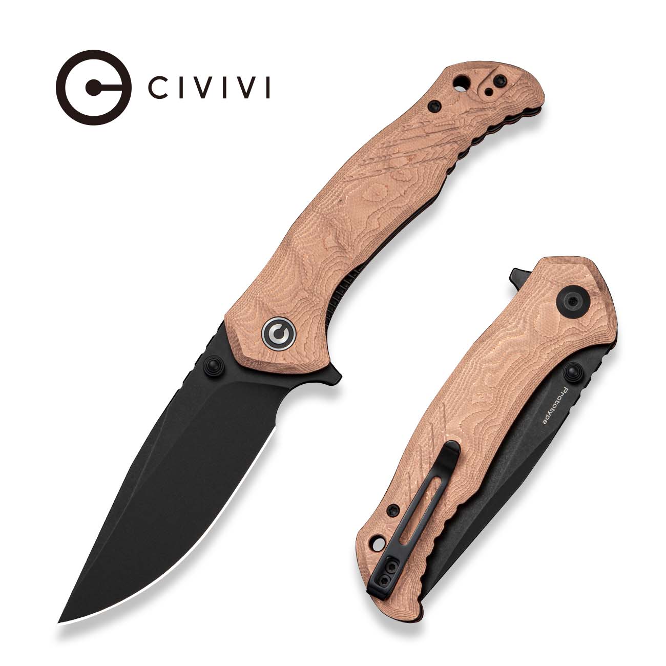 CIVIVI Rhykon G10 With Copper Foil Handle (3.48" Black Stonewashed 14C28N Blade) C25106 Sample2