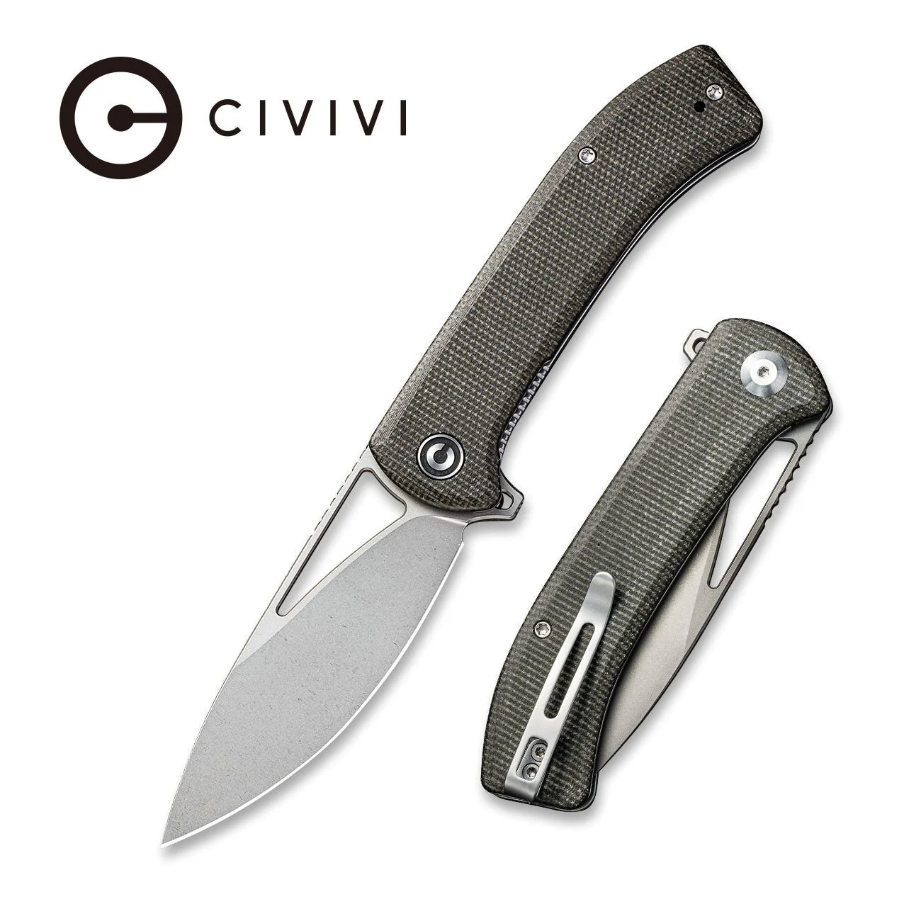 CIVIVI Riffle Flipper & Thumb Hole Knife Micarta Handle (3.46" 14C28N Blade) C2024C