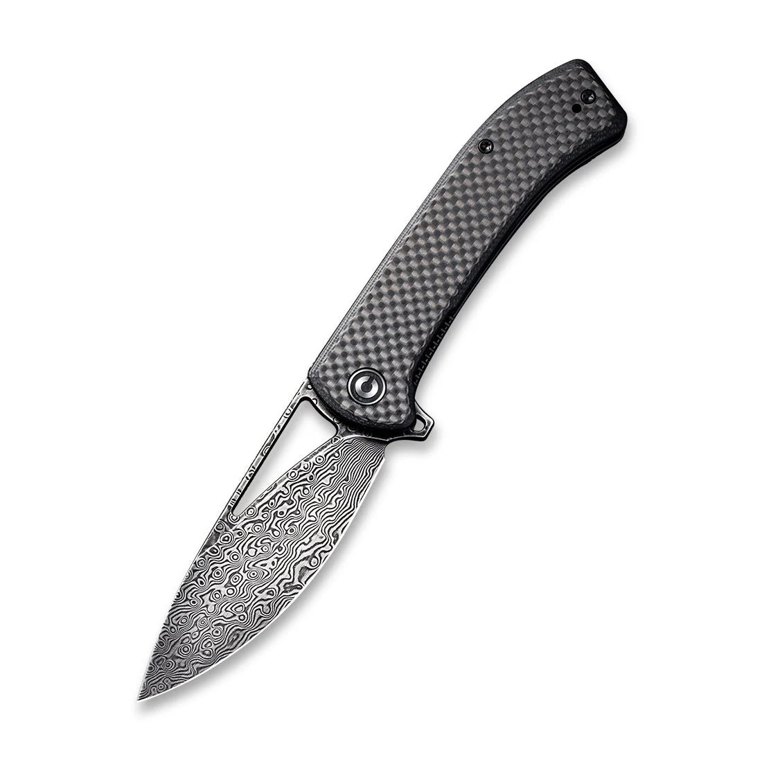 CIVIVI Riffle Flipper & Thumb Hole Knife Carbon Fiber & G10 Handle (3.46" Damascus Blade) C2024DS-1 - Image 3
