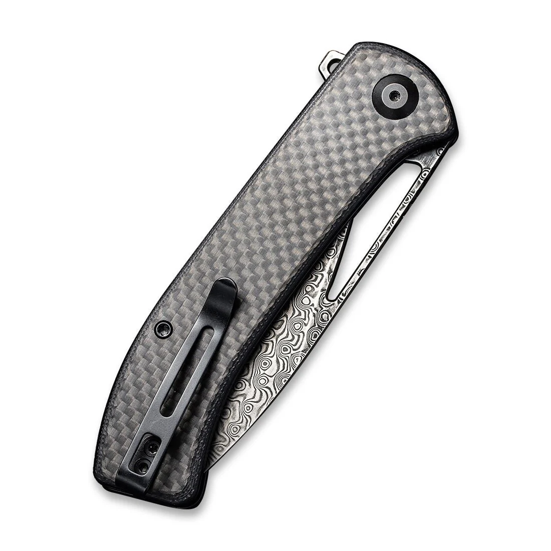 CIVIVI Riffle Flipper & Thumb Hole Knife Carbon Fiber & G10 Handle (3.46" Damascus Blade) C2024DS-1 - Image 6