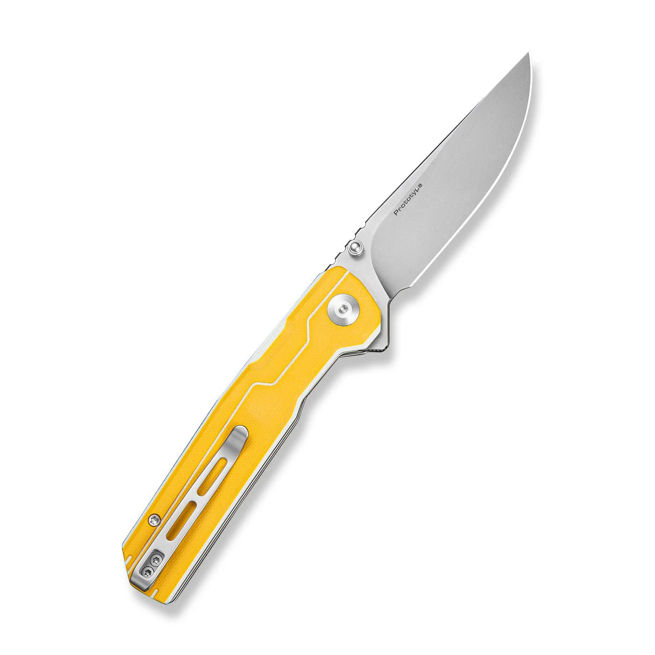 CIVIVI Rushline Flipper & Thumb Stud Knife Yellow & White G10 Handle (3.62" Stonewashed 14C28N Blade) C25048B Sample1 - Image 2