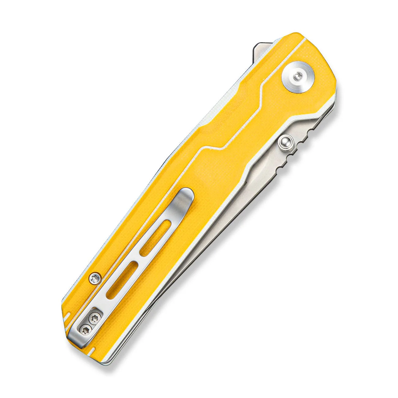 CIVIVI Rushline Flipper & Thumb Stud Knife Yellow & White G10 Handle (3.62" Stonewashed 14C28N Blade) C25048B Sample1 - Image 4