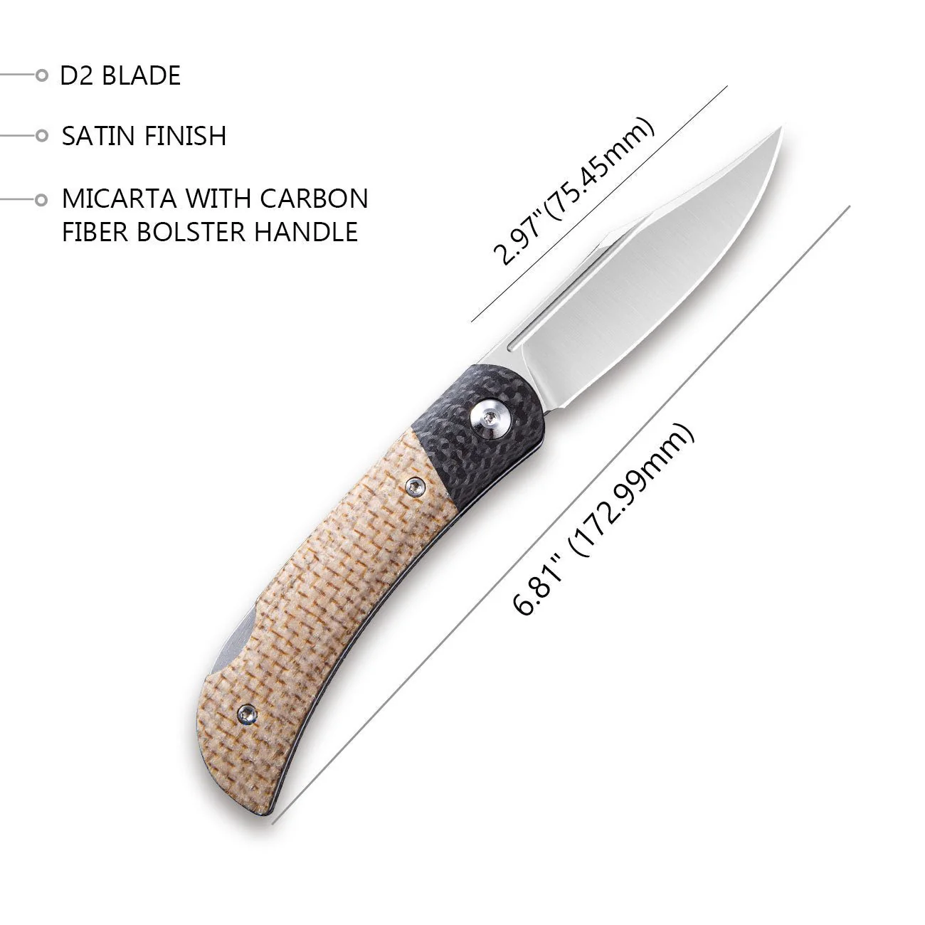 CIVIVI Rustic Gent Lock Back Knife Micarta & Carbon Fiber Handle (2.97" D2 Blade) C914C - Image 2