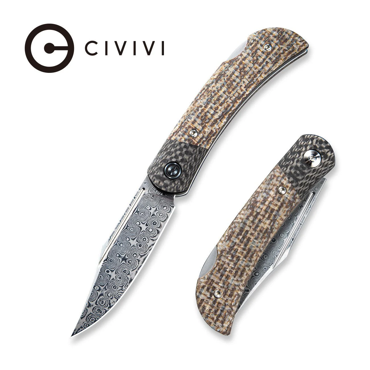 CIVIVI Rustic Gent Lock Back Knife Micarta & Carbon Fiber Handle (2.97" Damascus Blade) C914DS-2