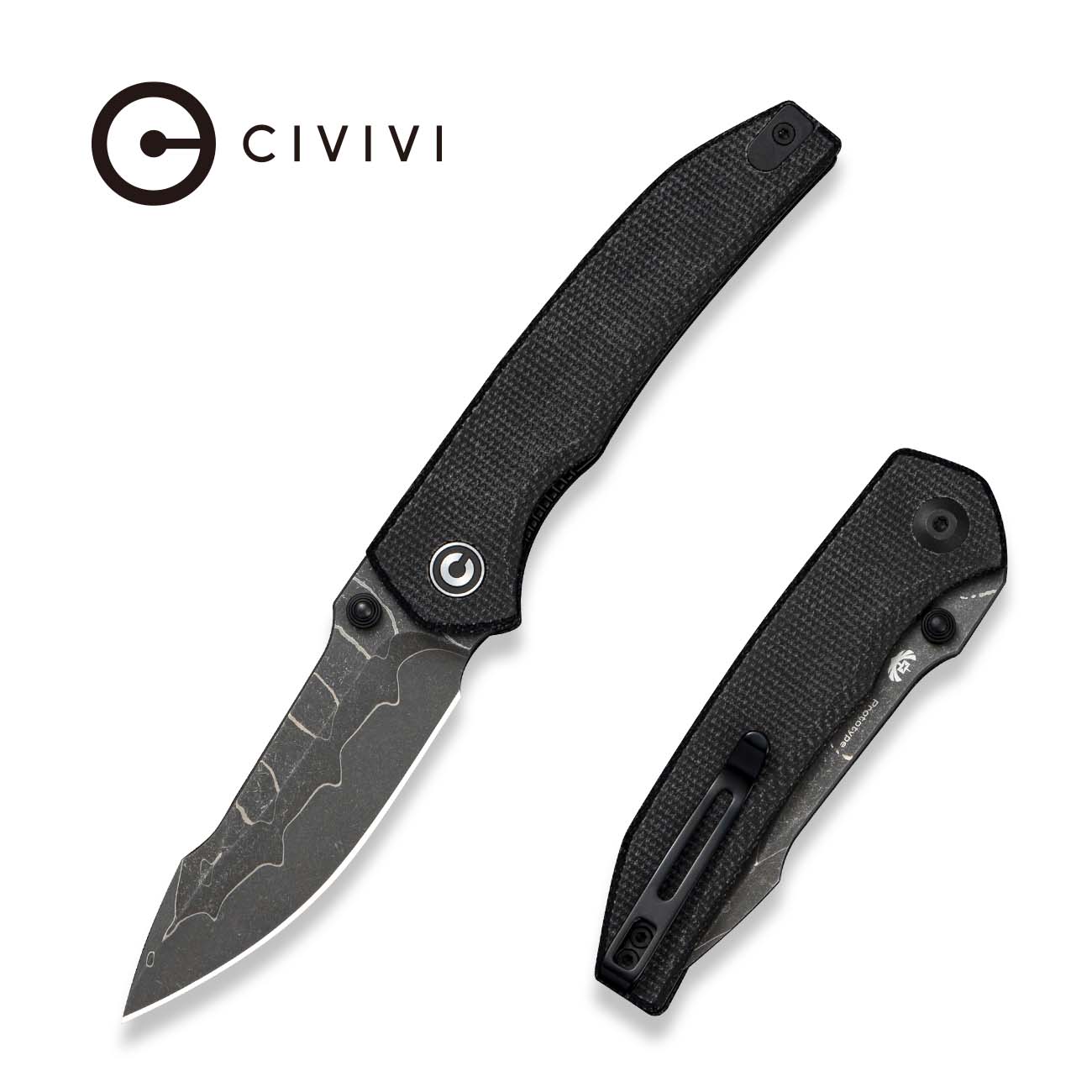 CIVIVI Ryson-E Black Canvas Micarta Hanlde (3.33" Damascus Blade) C25097 Sample2