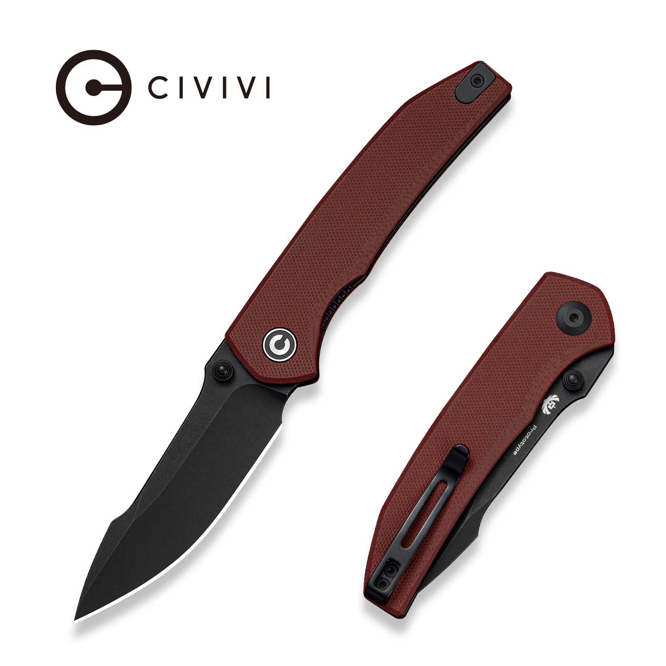 CIVIVI Ryson-E Burgundy G10 Hanlde (3.33" Black Stonewashed 14C28N Blade) C25097 Sample1