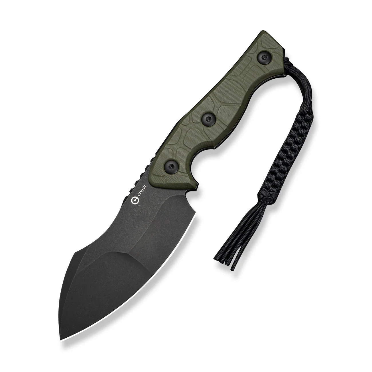 CIVIVI Scoopth Fixed Blade Knife OD Green G10 Handle (4.77" Black Stonewashed Nitro-V Blade) C24045 Sample3, With 1PC Black Lanyard, Black Kydex Sheath & T-Clip - Image 3