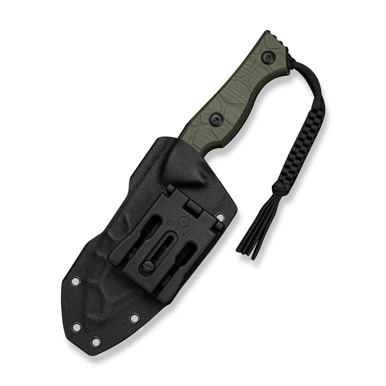CIVIVI Scoopth Fixed Blade Knife OD Green G10 Handle (4.77" Black Stonewashed Nitro-V Blade) C24045 Sample3, With 1PC Black Lanyard, Black Kydex Sheath & T-Clip - Image 4